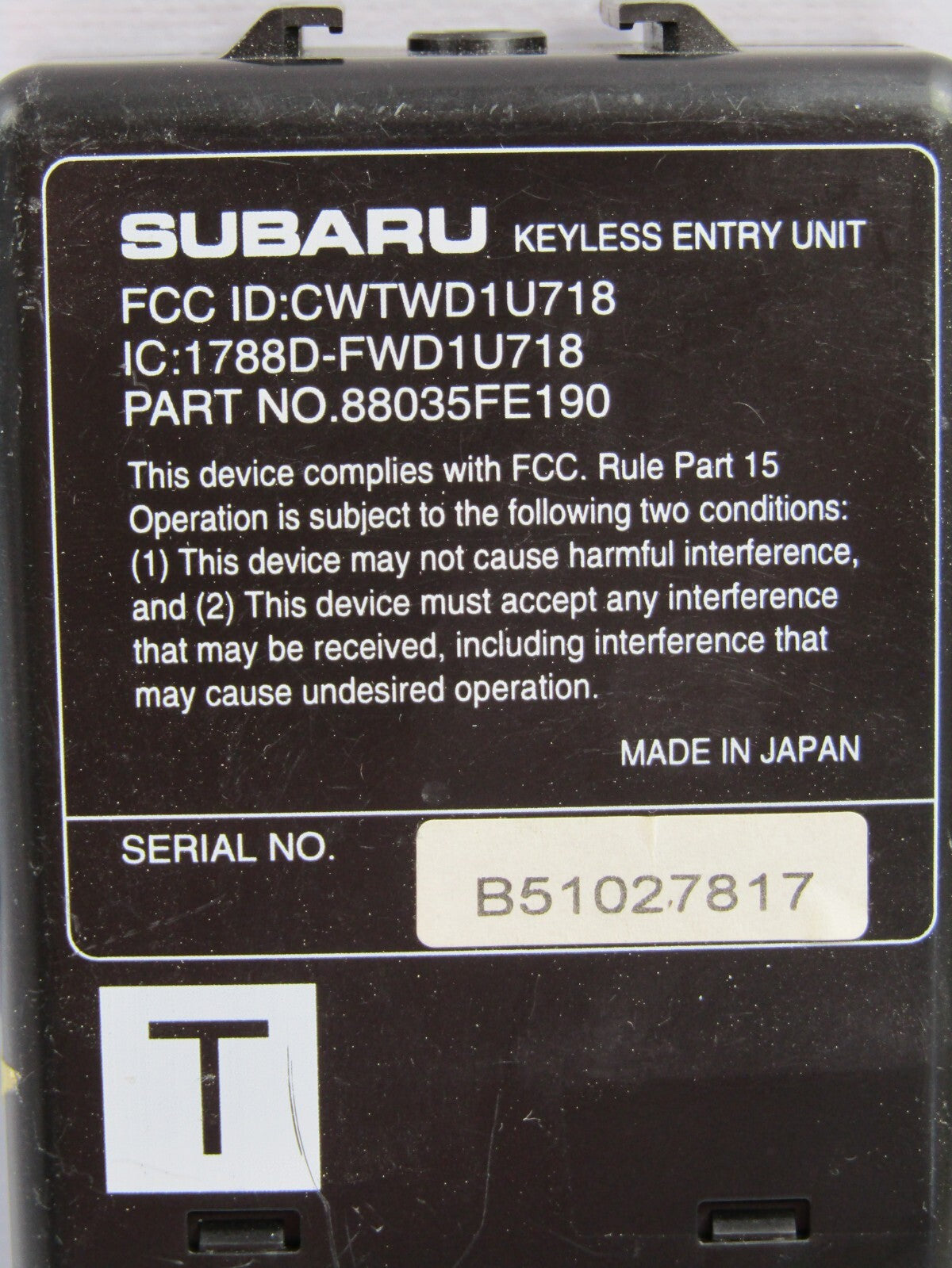 2000-2007 Subaru Impreza Outback Keyless Entry Module 88035FE190 OEM