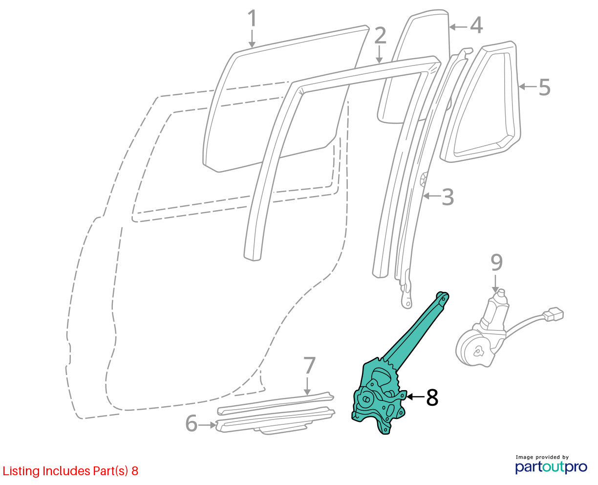 1998-2007 Lexus LX470 Rear Right Door Window Regulator and Motor OEM