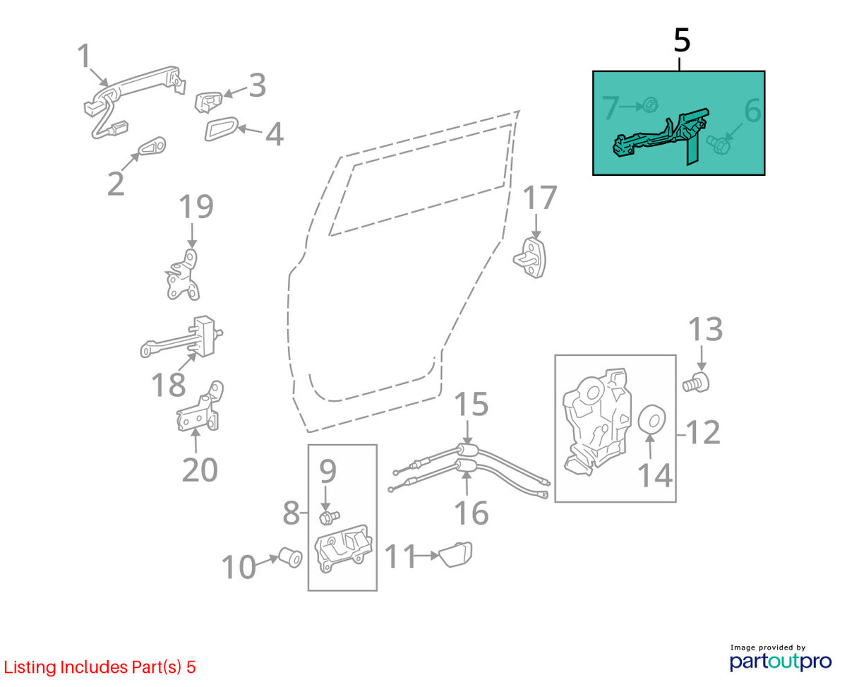 2008-13 Toyota Highlander Right Rear Exterior Door Handle CC 1G3 OEM 69203-0E050