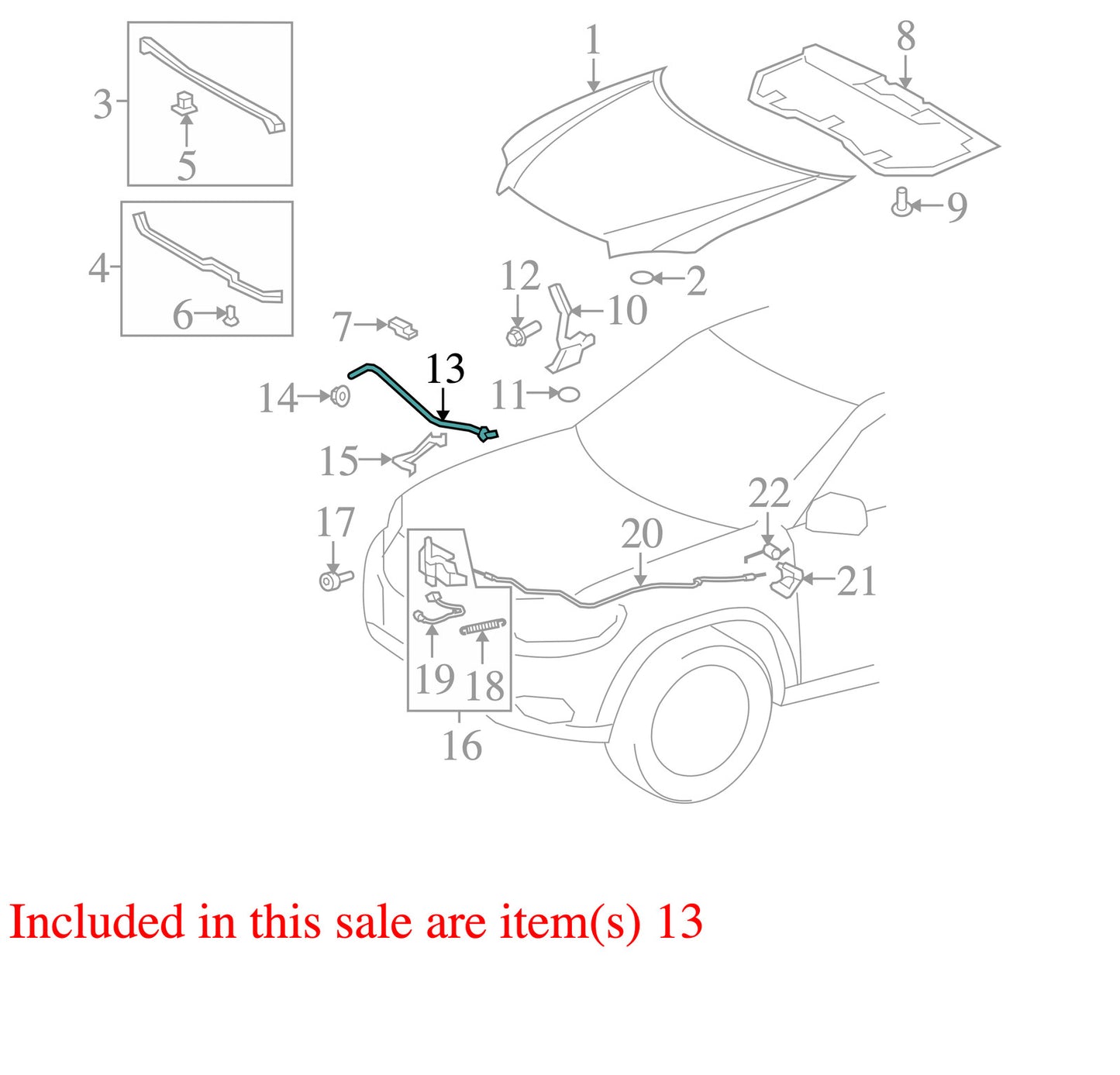2008-2013 Toyota Highlander Hood Prop Rod OEM