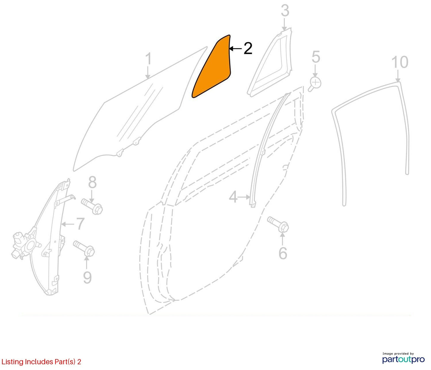 2010-2014 Subaru Legacy Sedan Rear Right RH Partition Quarter Window Glass OEM