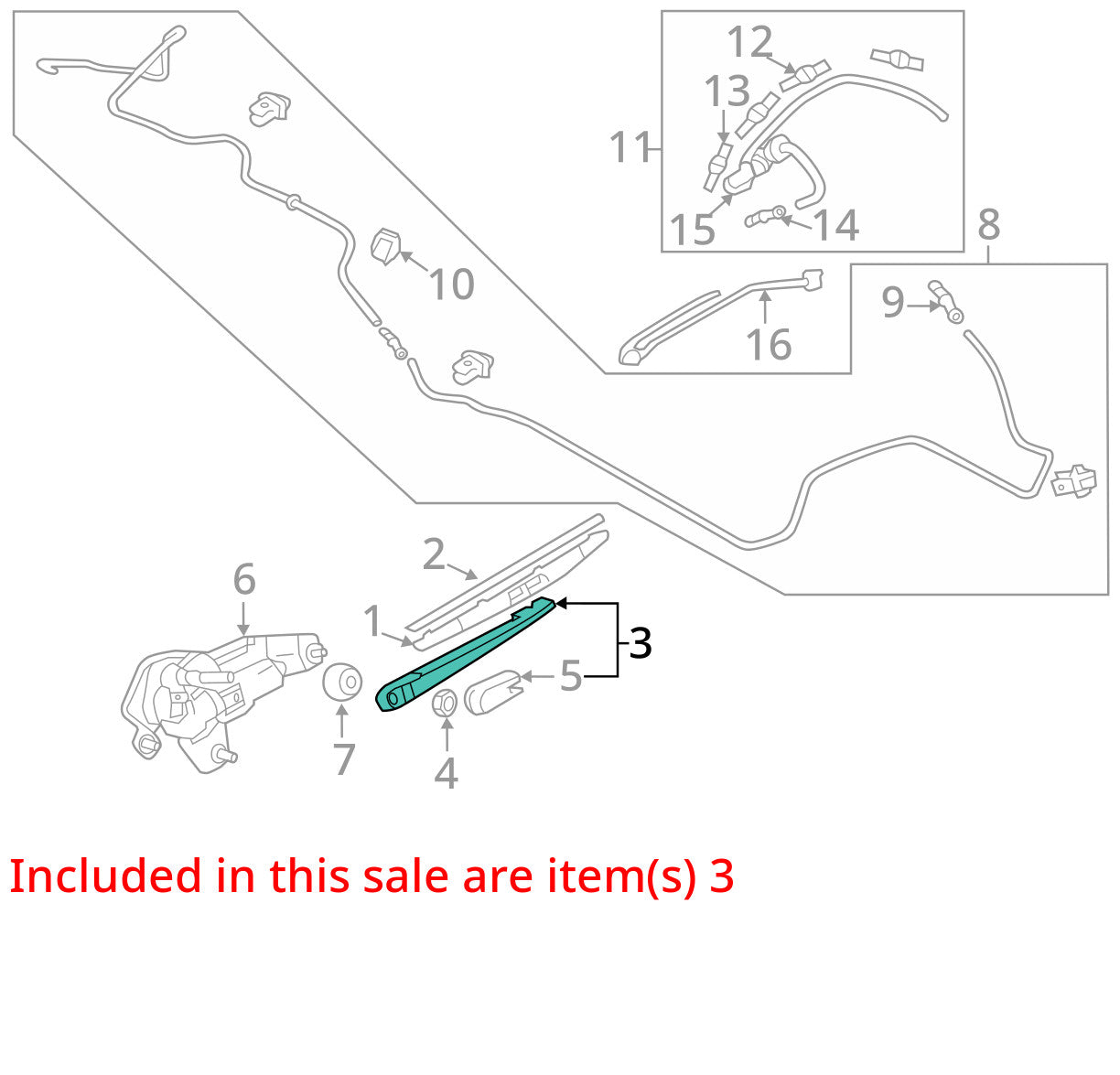2007-2013 Mitsubishi Outlander Rear Windshield Wiper Arm and Wiper OEM
