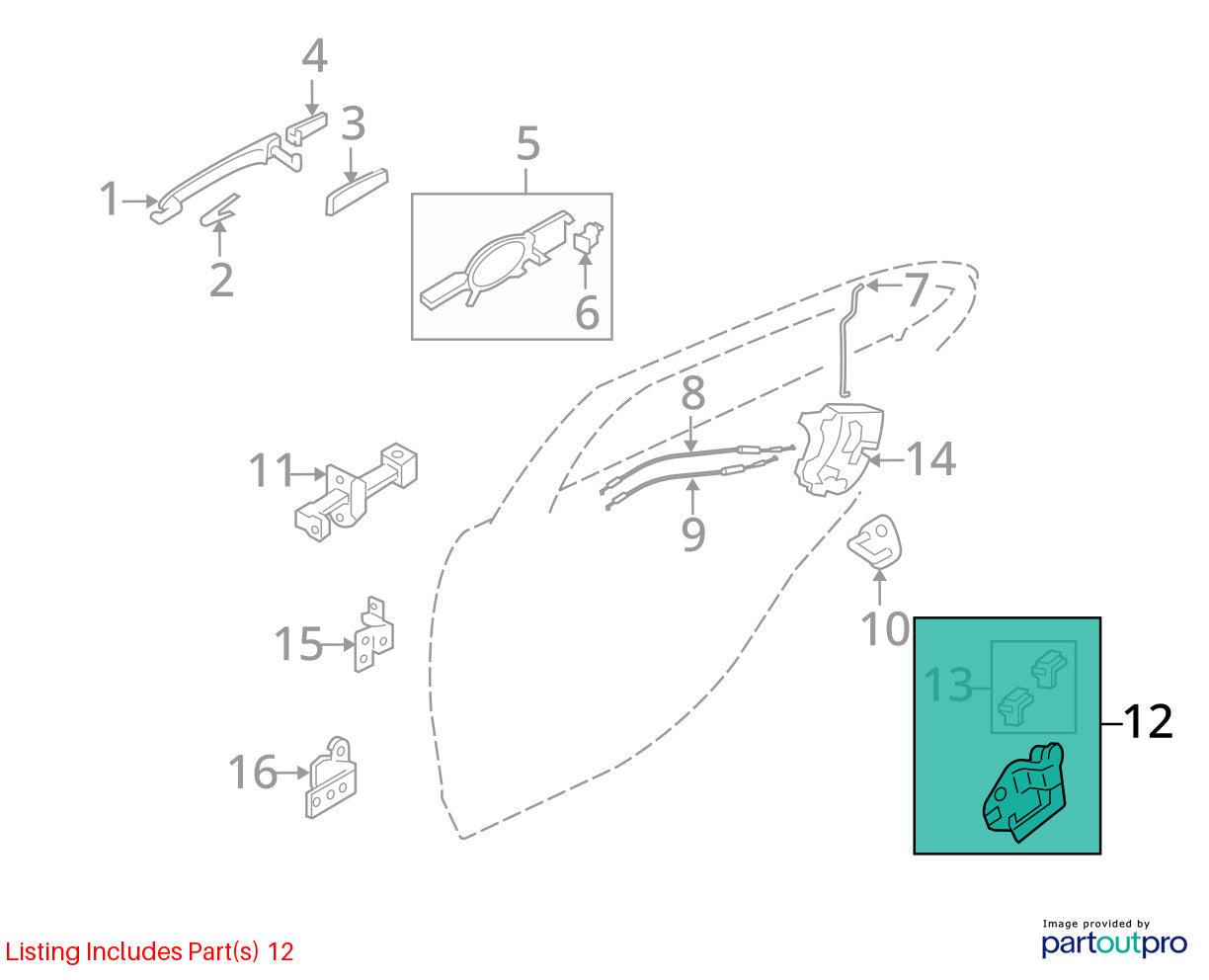 2007-2013 Mitsubishi Outlander Rear Right Side Interior Door Handle Assembly OEM