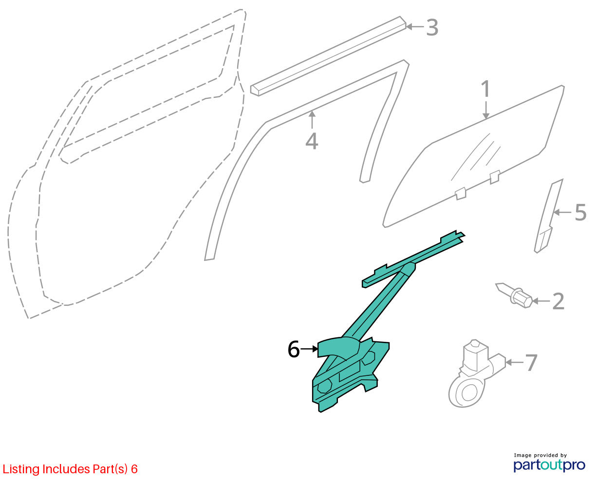 2007-2012 Mitsubishi Outlander Right Rear Window Regulator & Motor OEM