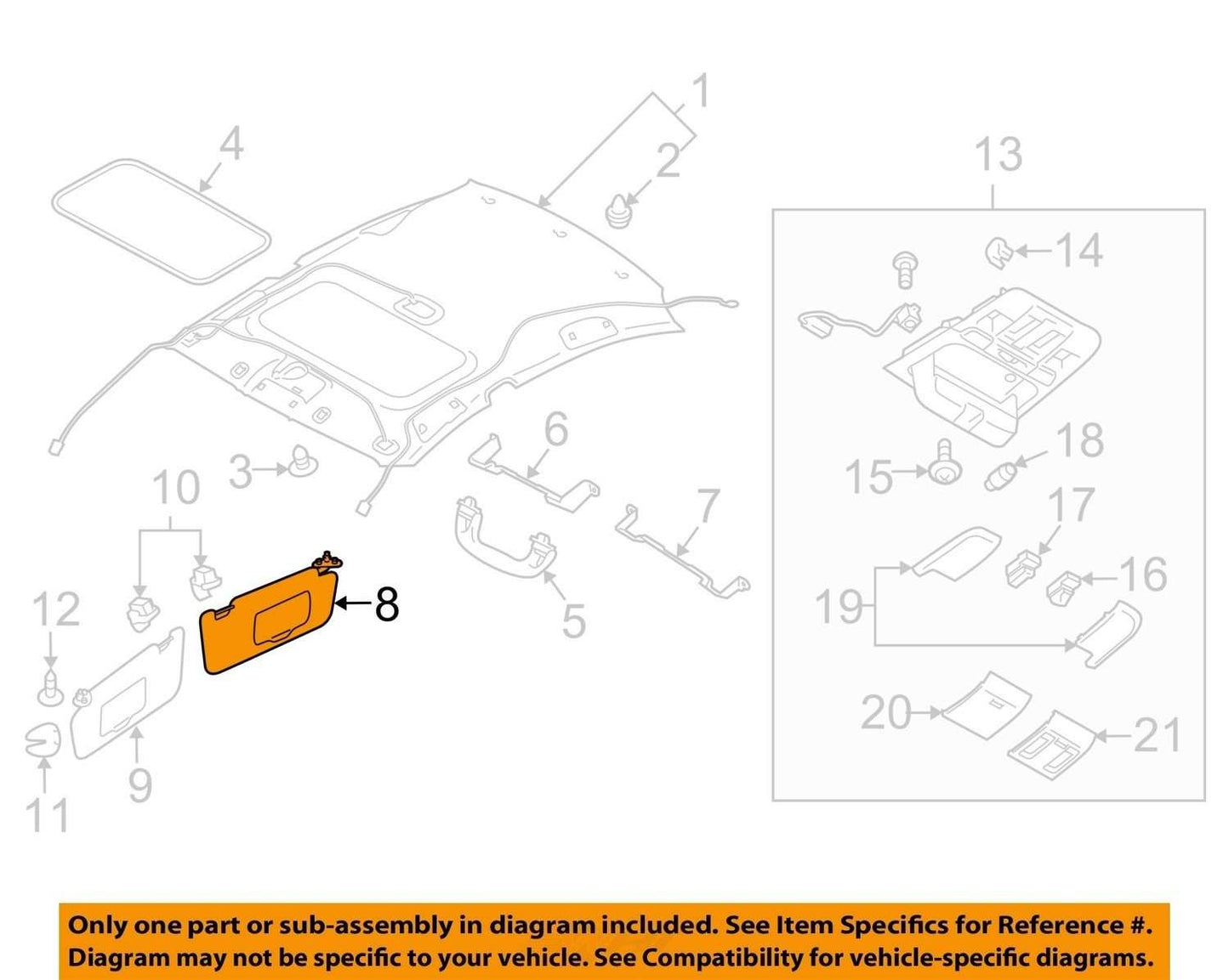 2010-2013 Subaru Outback Sun Visor Right Tan 92011AJ07AME OEM