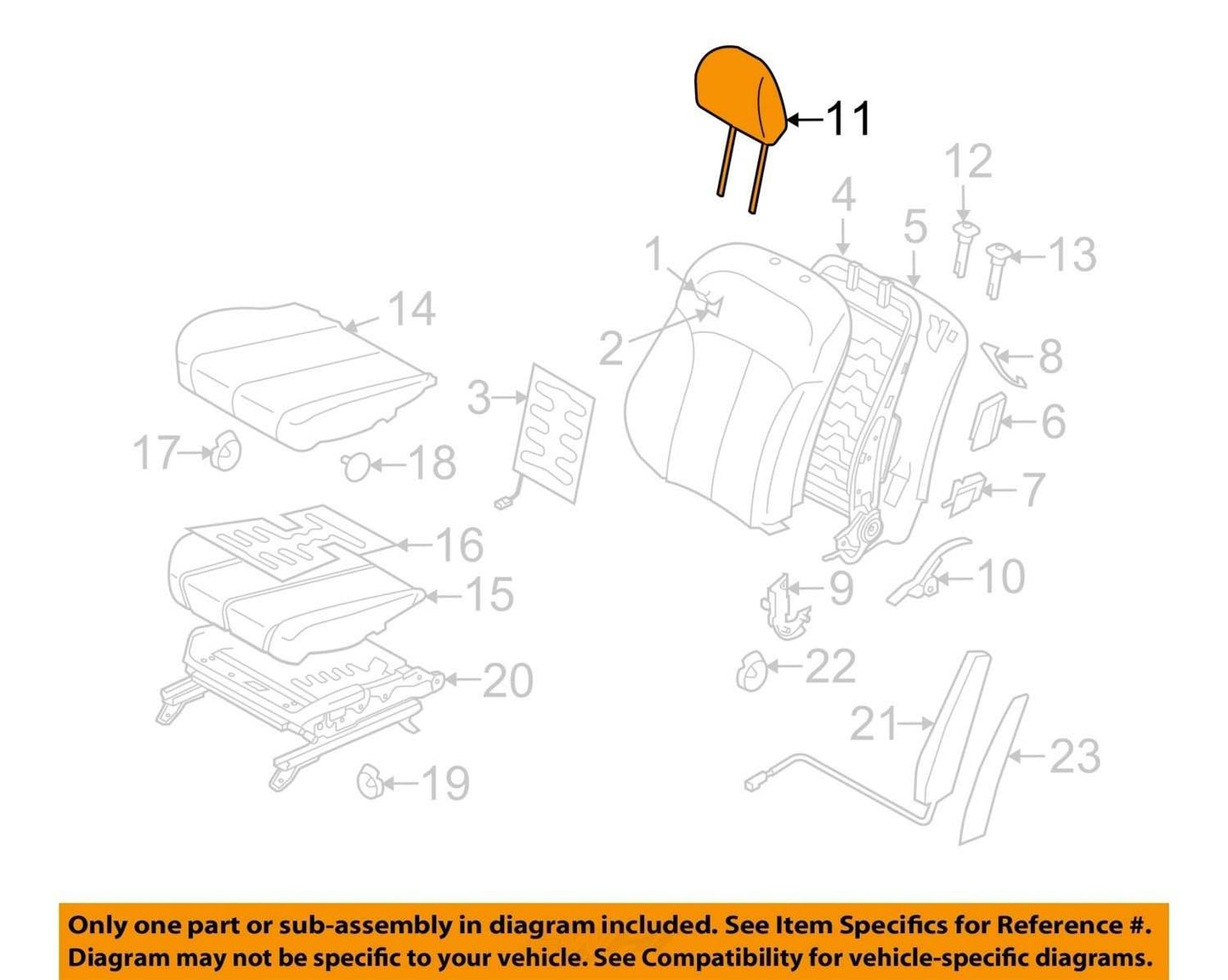 2013-2014 Subaru Outback Black Fabric Cloth Front Head Rest Headrest Set OEM