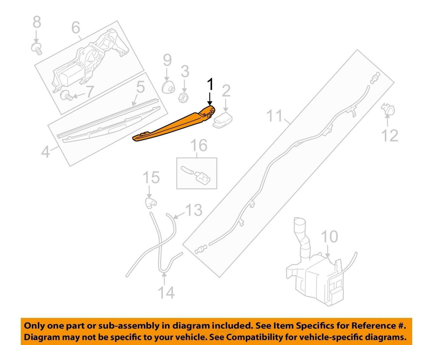 2009-2014 Subaru Outback Rear Glass Wiper Arm and Blade OEM