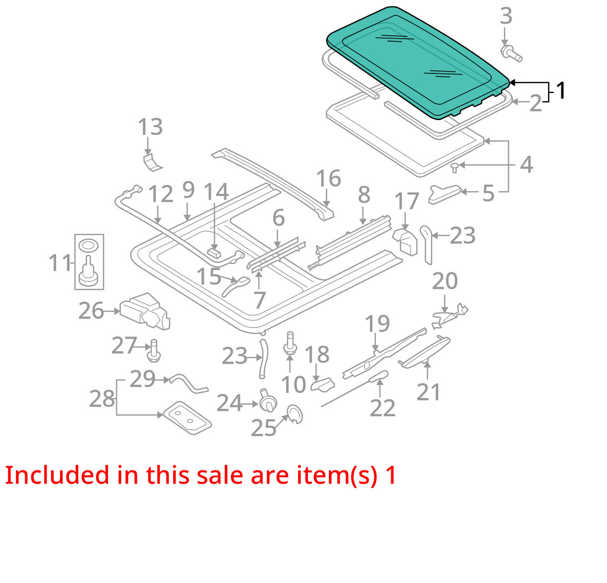 2003-2010 Volkswagen Beetle Roof Sunroof Window Glass 1C0-877-071-B OEM