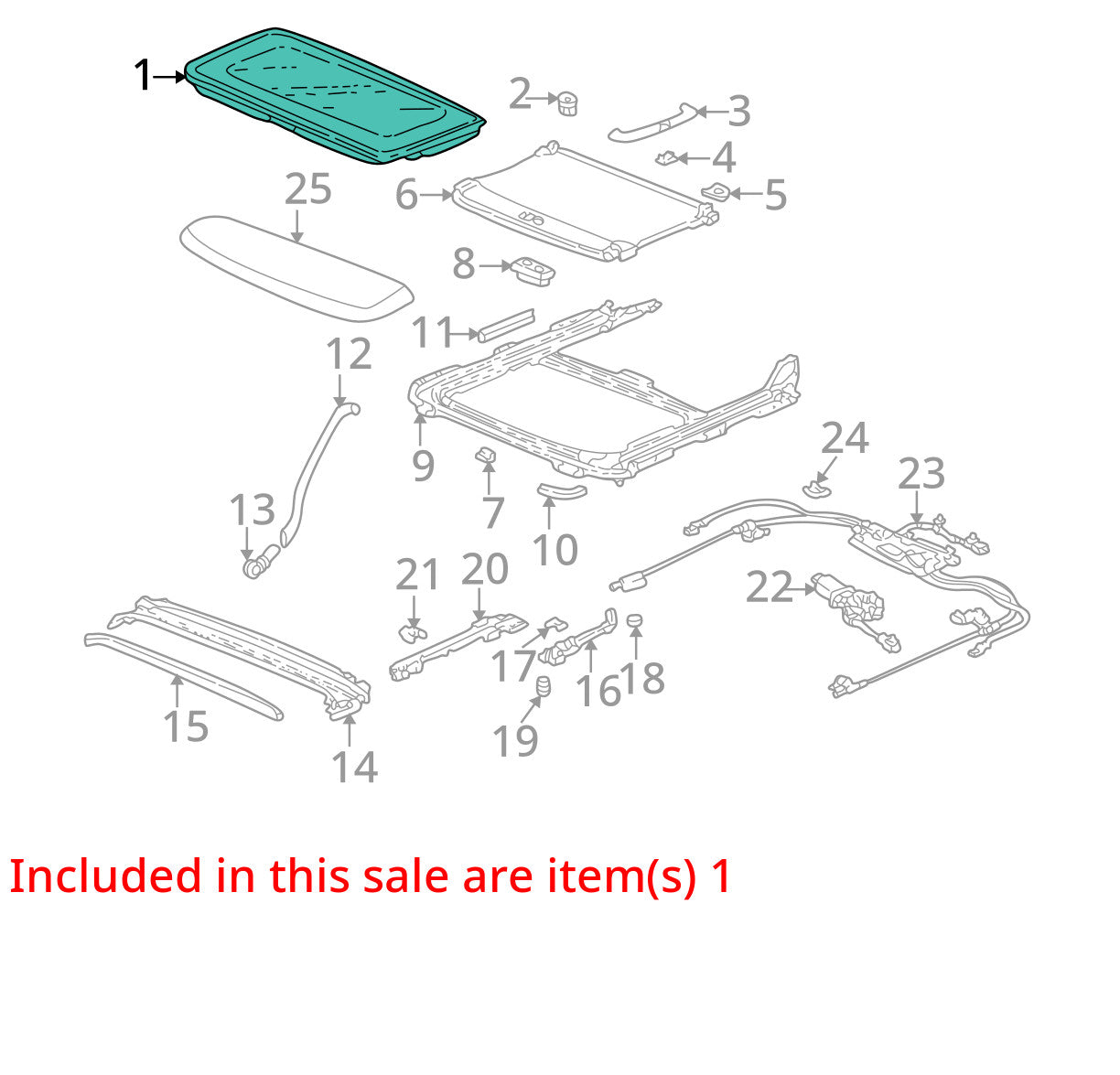 1998-2002 Honda Accord Four Door Sedan Front Sunroof Glass Only OEM