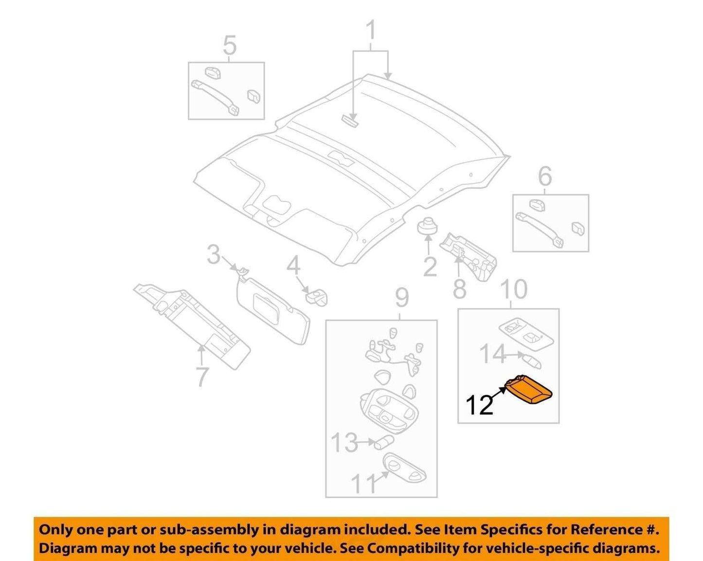 2003-2008 Subaru Forester Dome Light Lamp Overhead Console Middle Unit OEM Gray
