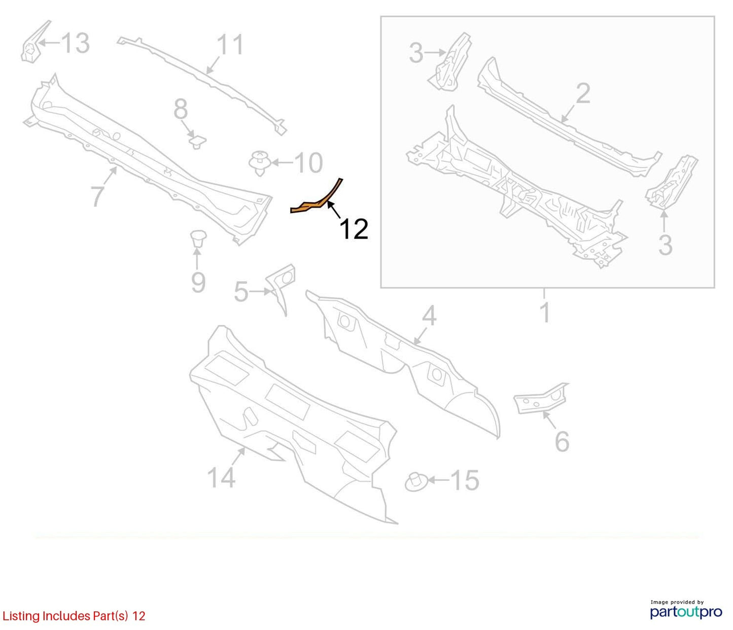 2014-2018 Subaru Forester Wiper Cowl Right 91423SG000 Trim OEM