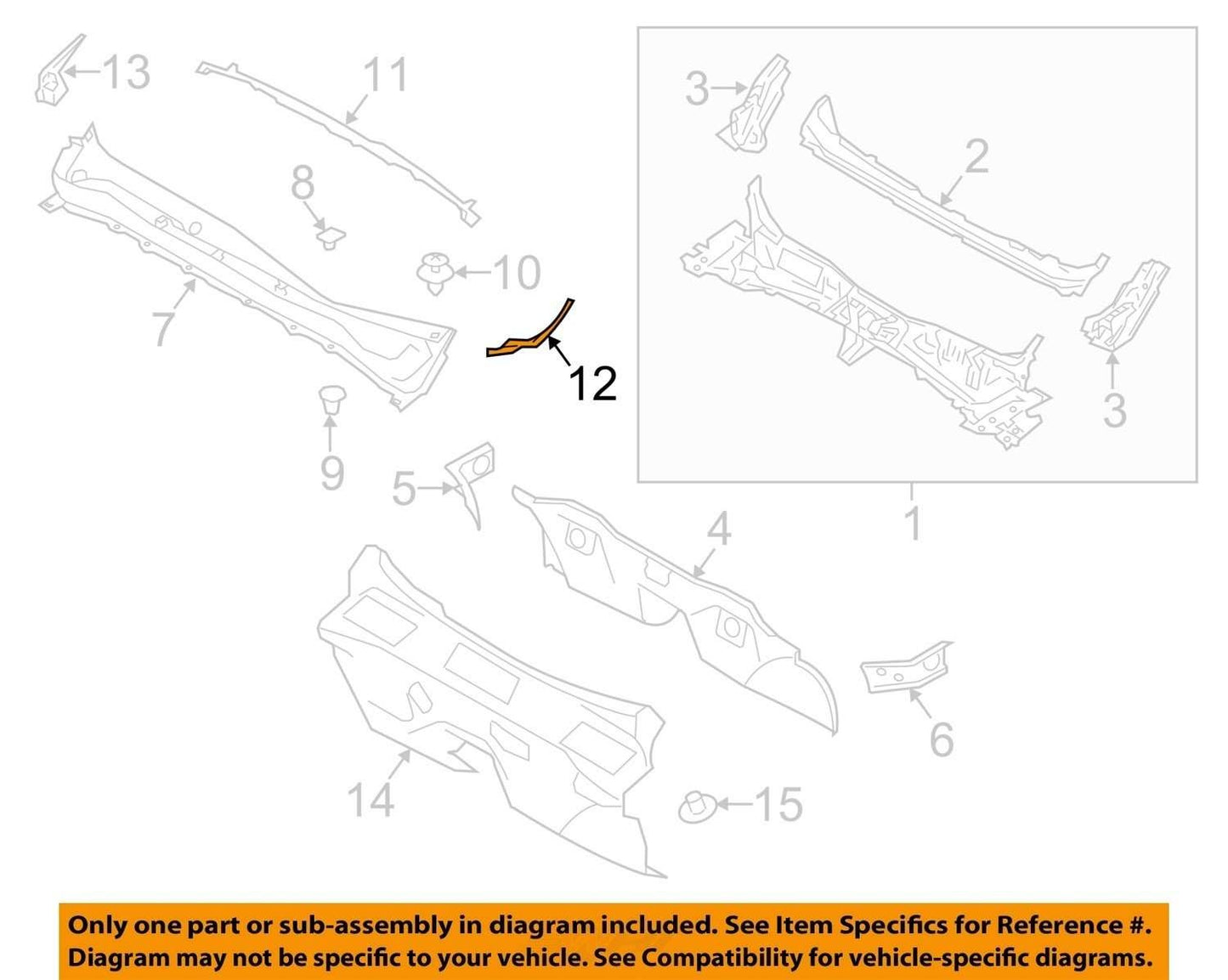 2014-2018 Subaru Forester Wiper Cowl Right 91423SG000 Trim OEM
