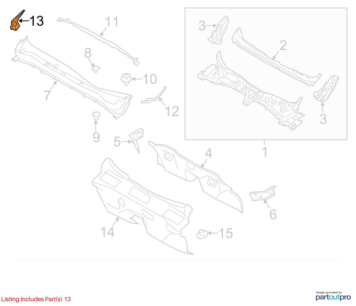 2014-18 Subaru Forester Wiper Cowl Left 91423SG010 Trim OEM