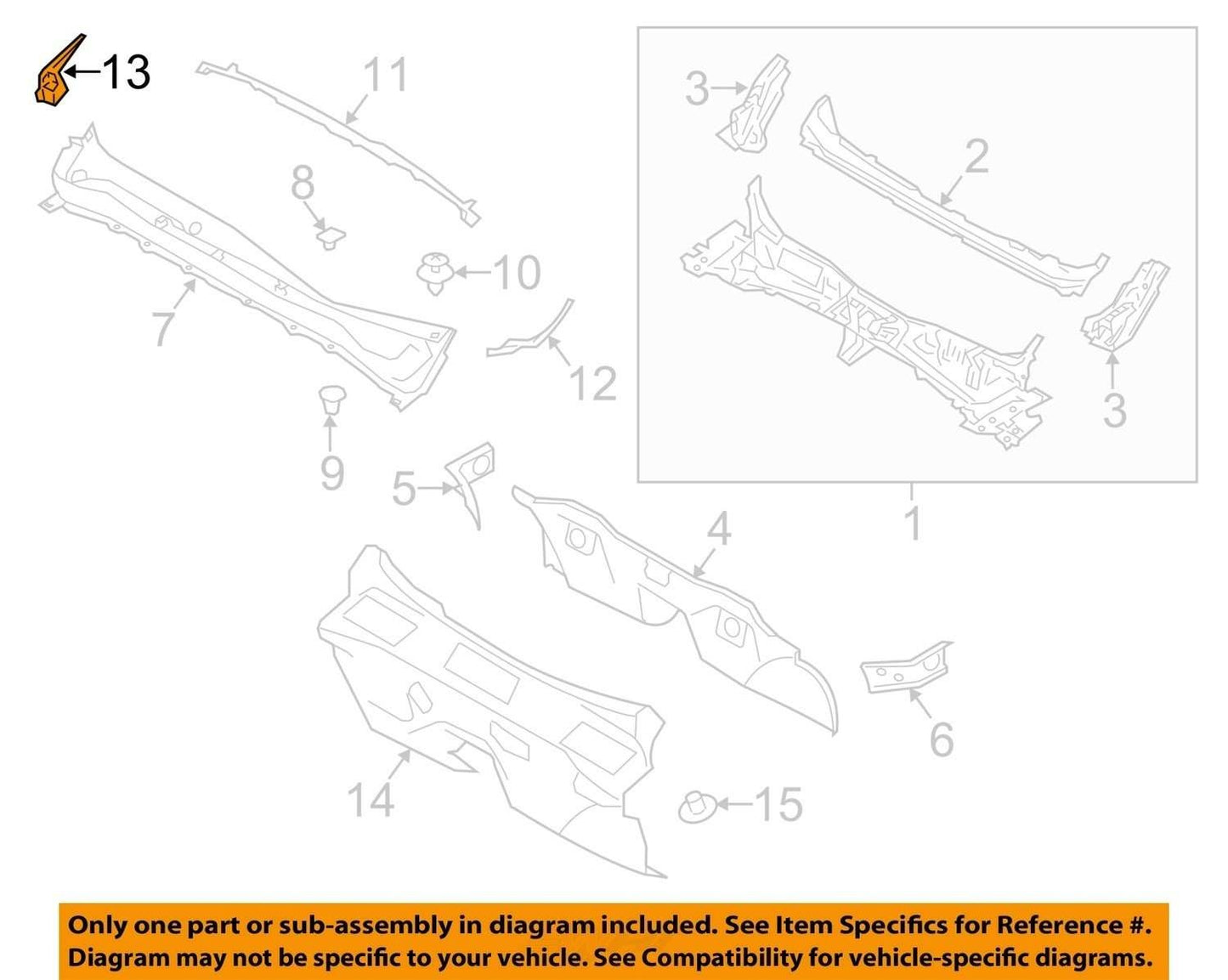 2014-18 Subaru Forester Wiper Cowl Left 91423SG010 Trim OEM