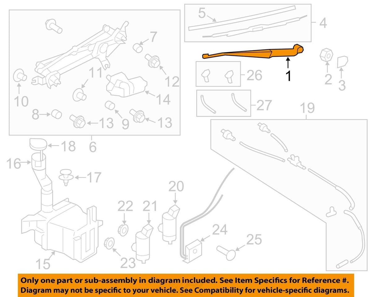 2012-2016 Subaru Impreza Right Windshield Wiper Arm OEM 86532FG060