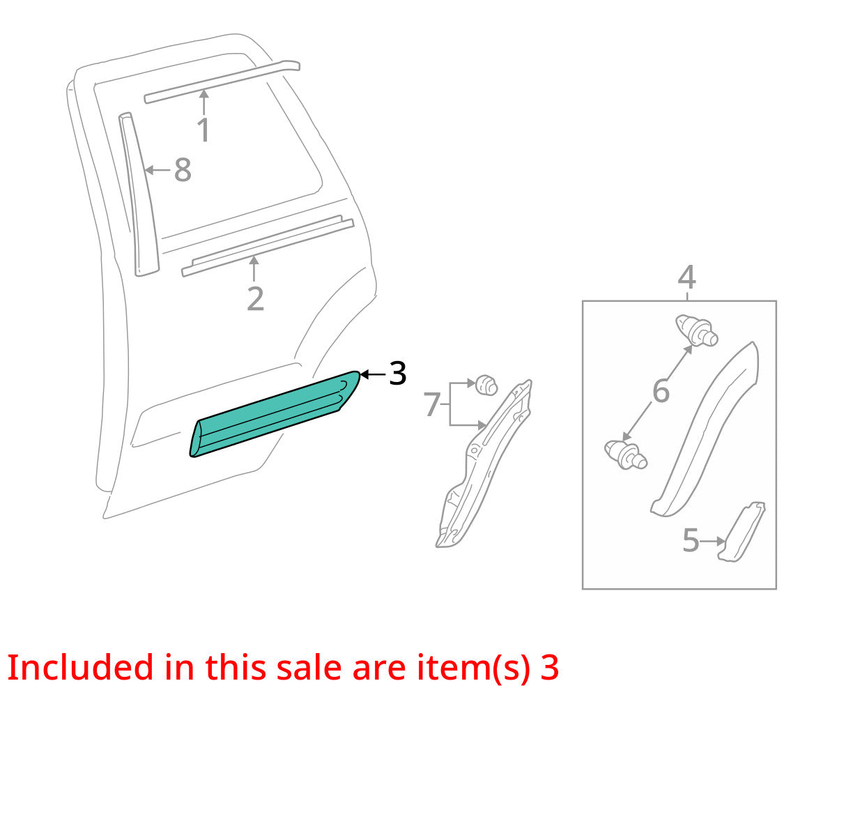 2001-2004 Toyota Sequoia Left Rear Door Molding Silver 1D6 OEM