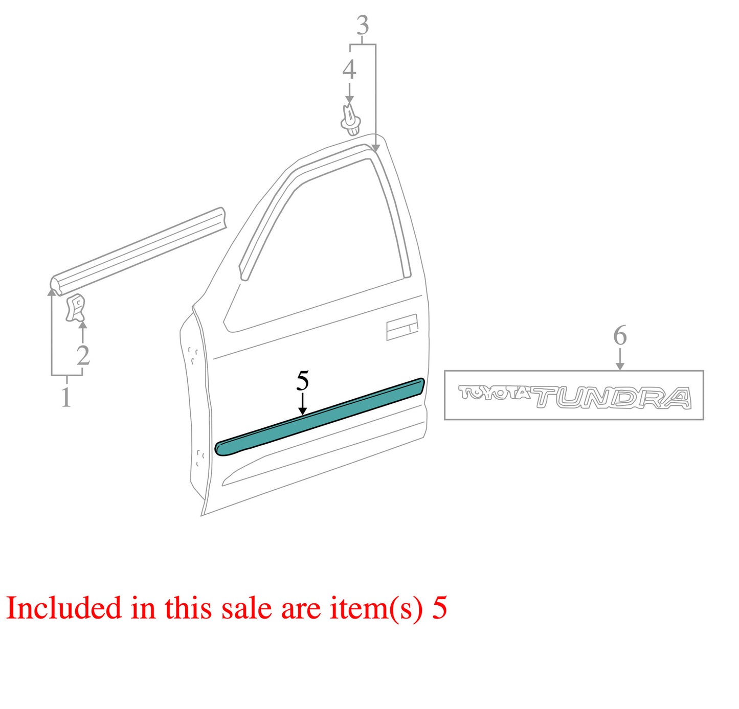 2000-2006 Toyota Tundra Left Front Door Molding Green OEM