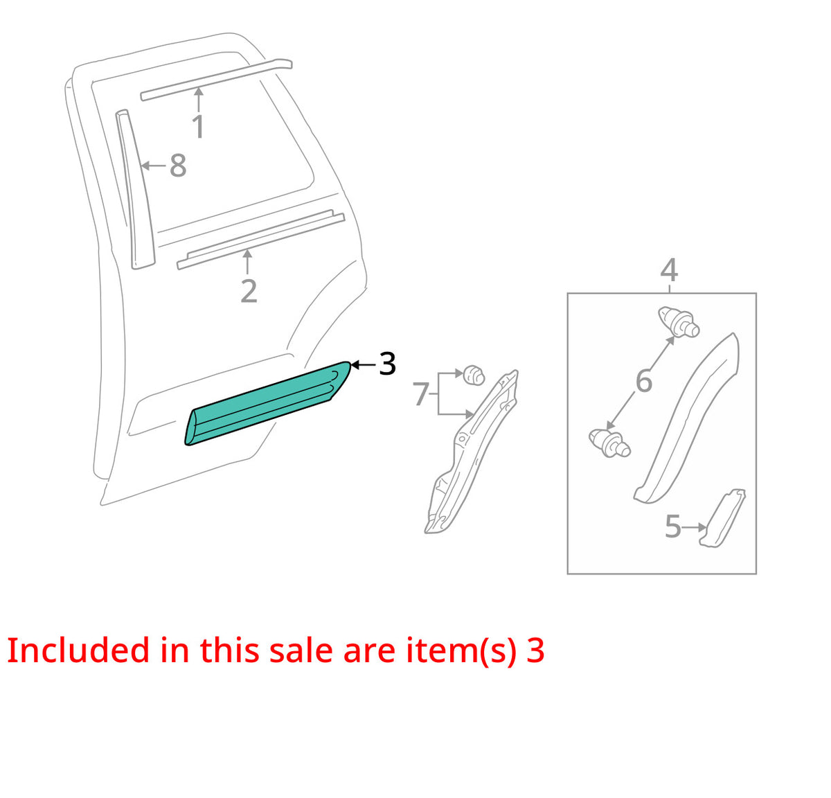 2001-2004 Toyota Sequoia Right Rear Door Molding Silver OEM 757410C030C0