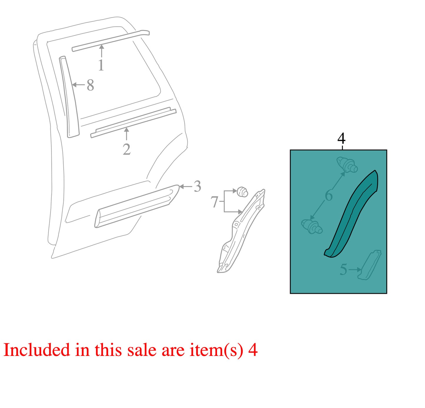 2001-2004 Toyota Sequoia Left Rear Door Fender Molding Flare Trim OEM