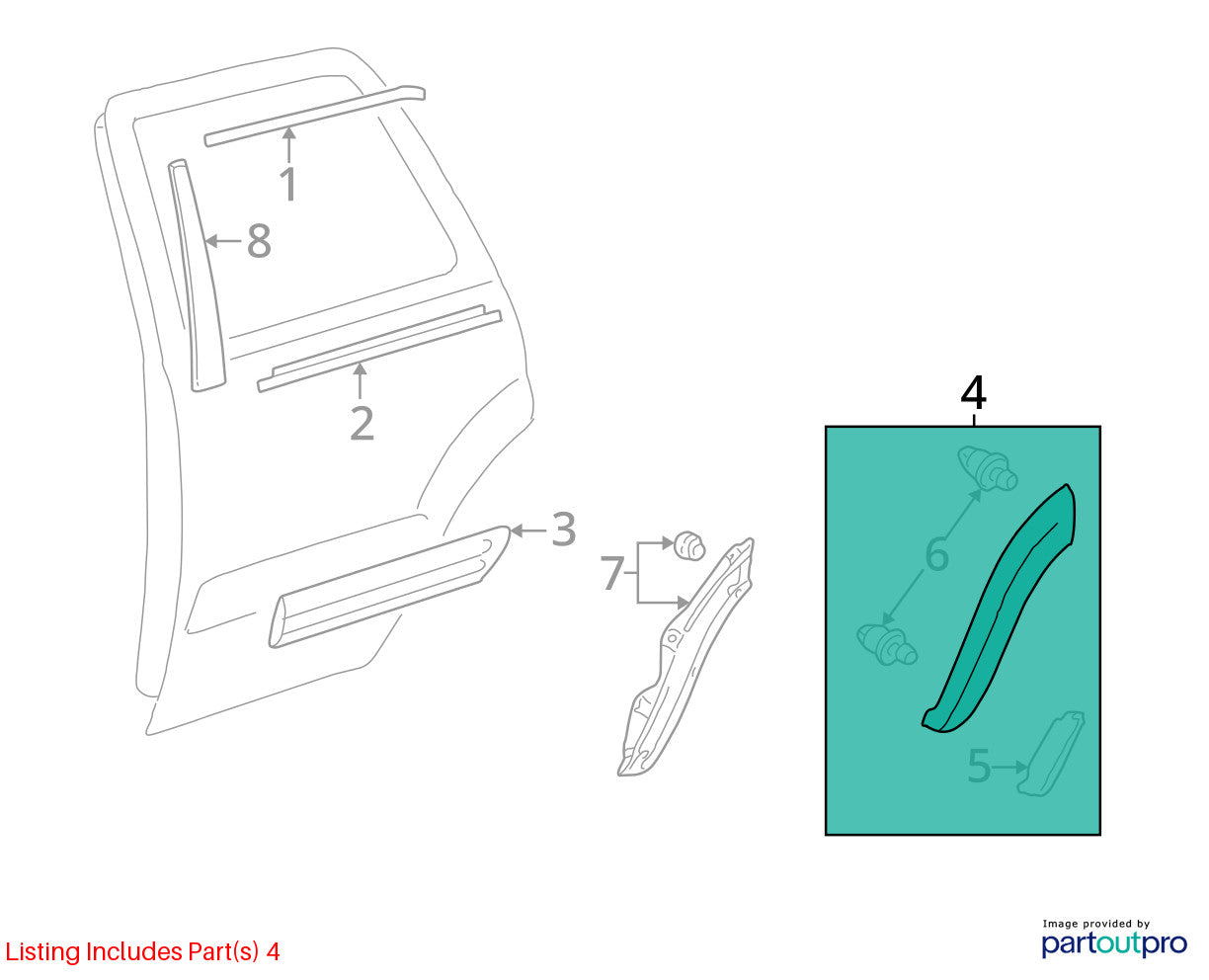 2001-2004 Toyota Sequoia Left Rear Door Fender Molding Flare Trim OEM