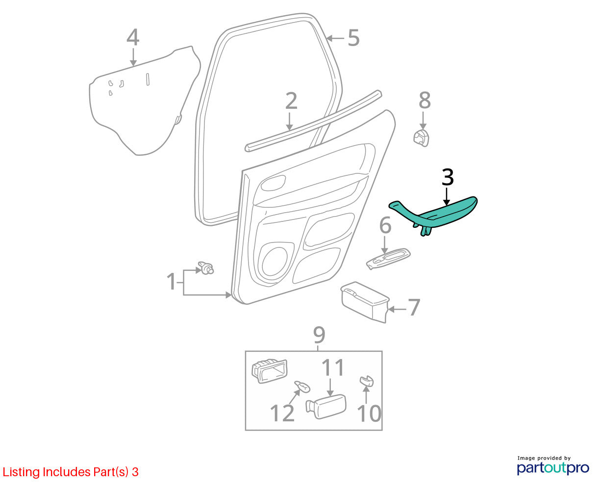 2001-2007 Toyota Sequoia Right Rear Door Armrest Brown OEM