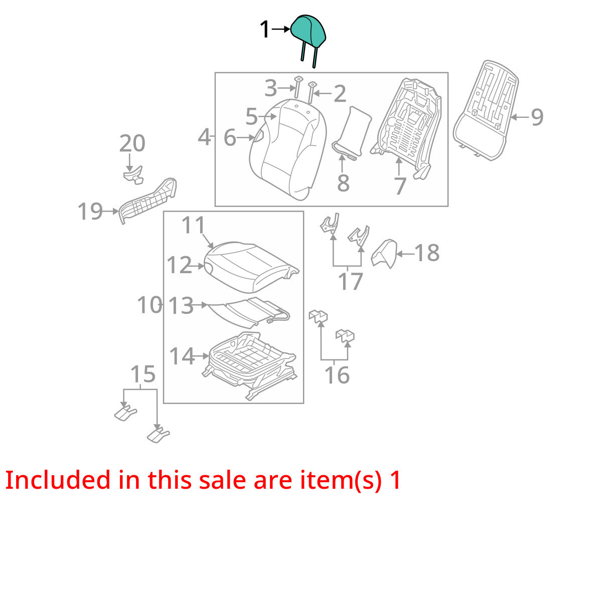 2011-2014 Hyundai Sonata Front Headrest Head Rest Set Gray Cloth OEM