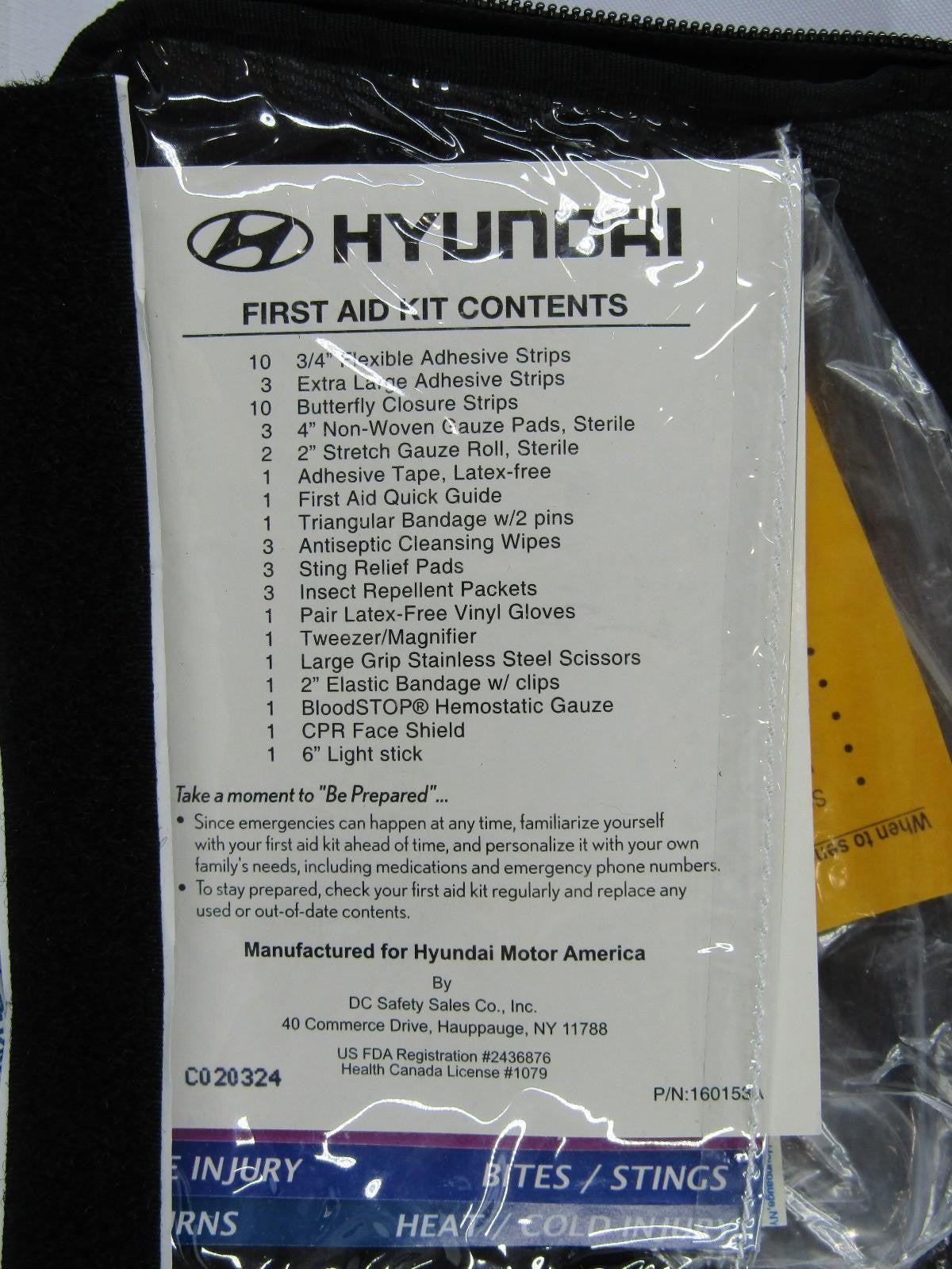 2011-2014 Hyundai Sonata Medical First Aid Kit with Black Faux Leather Case OEM