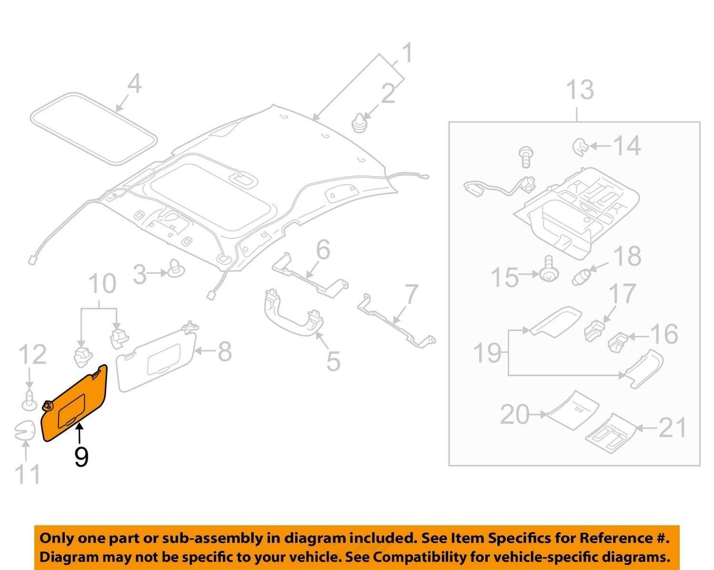 2010-2014 Subaru Outback Left Side Sun Visor Beige with Mirror OEM