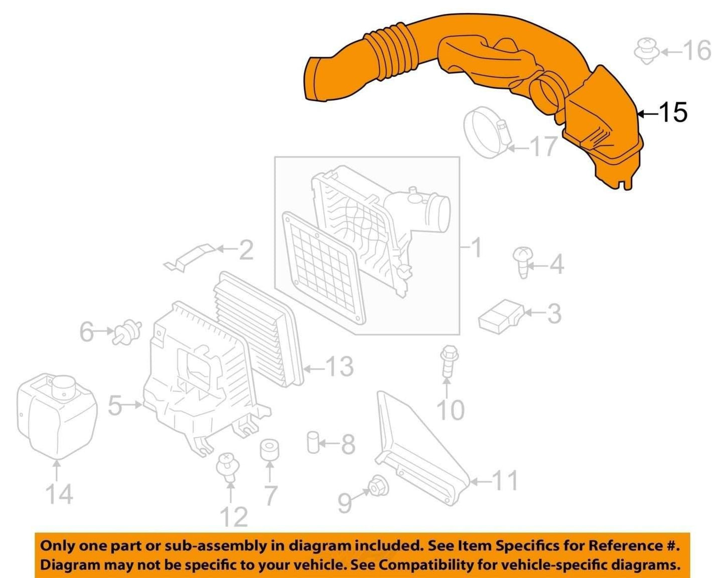 2013-2014 Subaru Outback Air Intake Hose Boot Duct 14456AA43A OEM