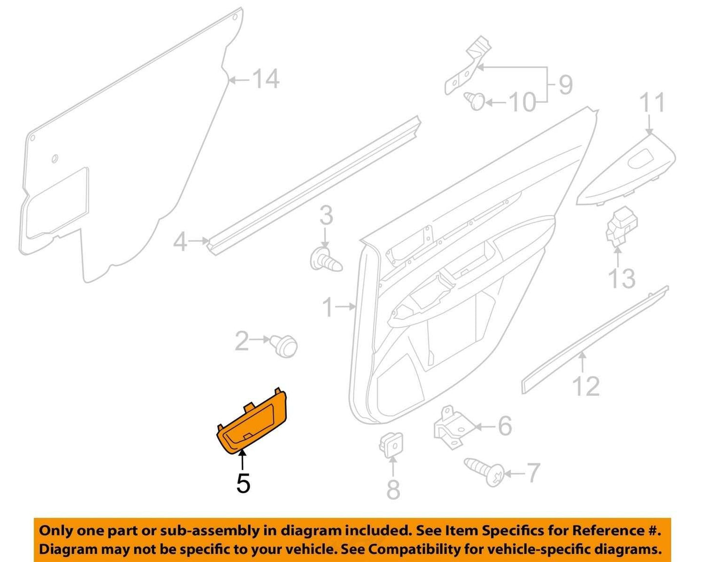 2010-2014 Subaru Outback Rear Right Interior Door Handle OEM