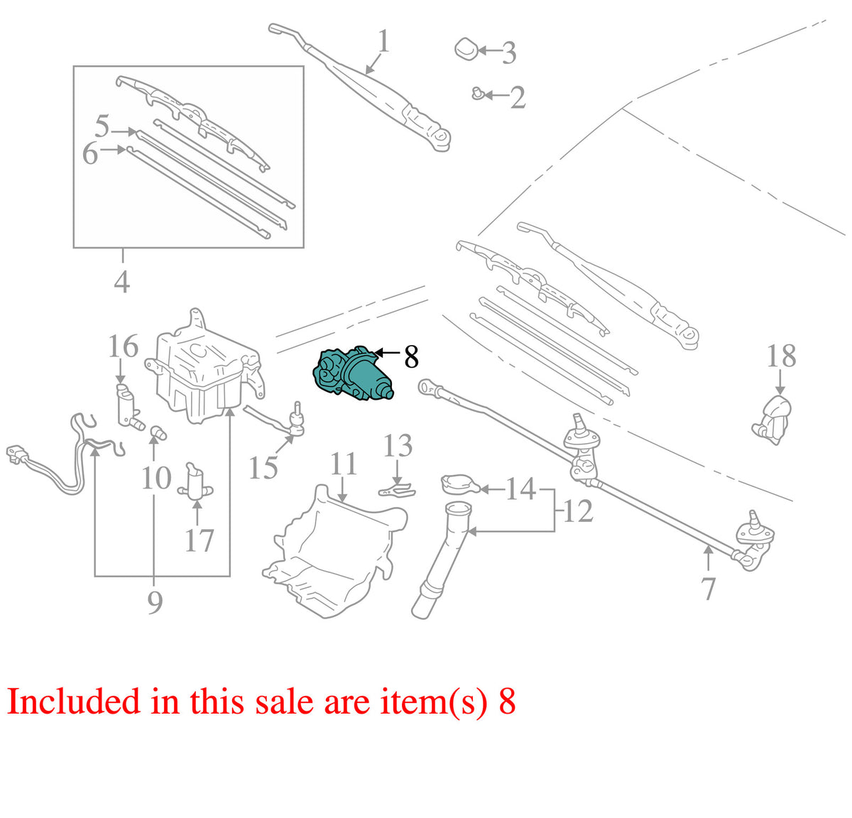 1996-2002 Toyota 4Runner Windshield Wiper Motor OEM 8511035280