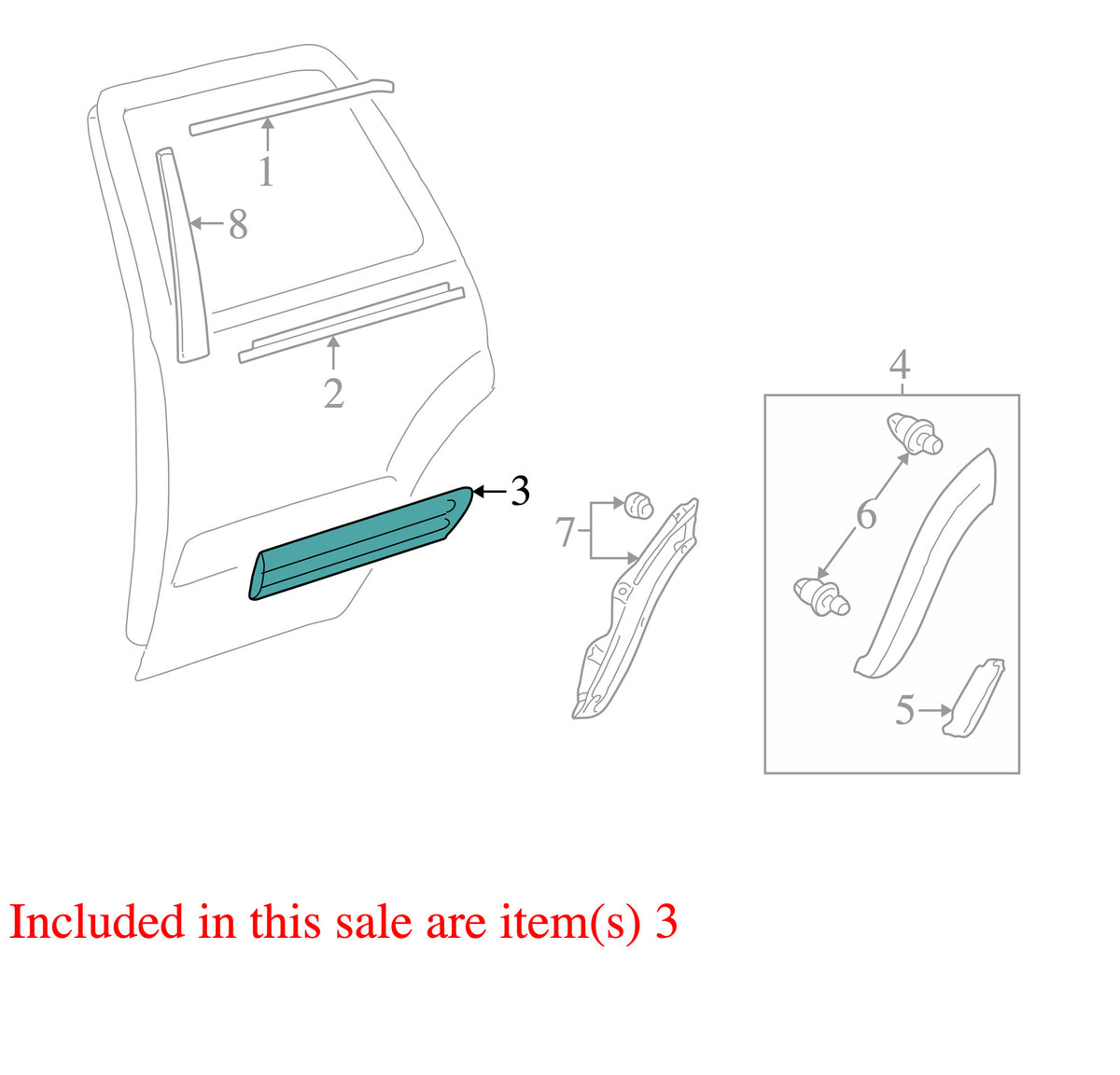 2001-2004 Toyota Sequoia Right Rear Door Molding White OEM 757410C030C0