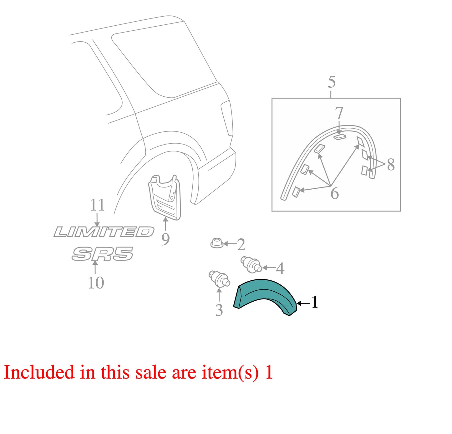 2001-2004 Toyota Sequoia Left Rear Quarter Panel Fender Molding Flare Trim OEM
