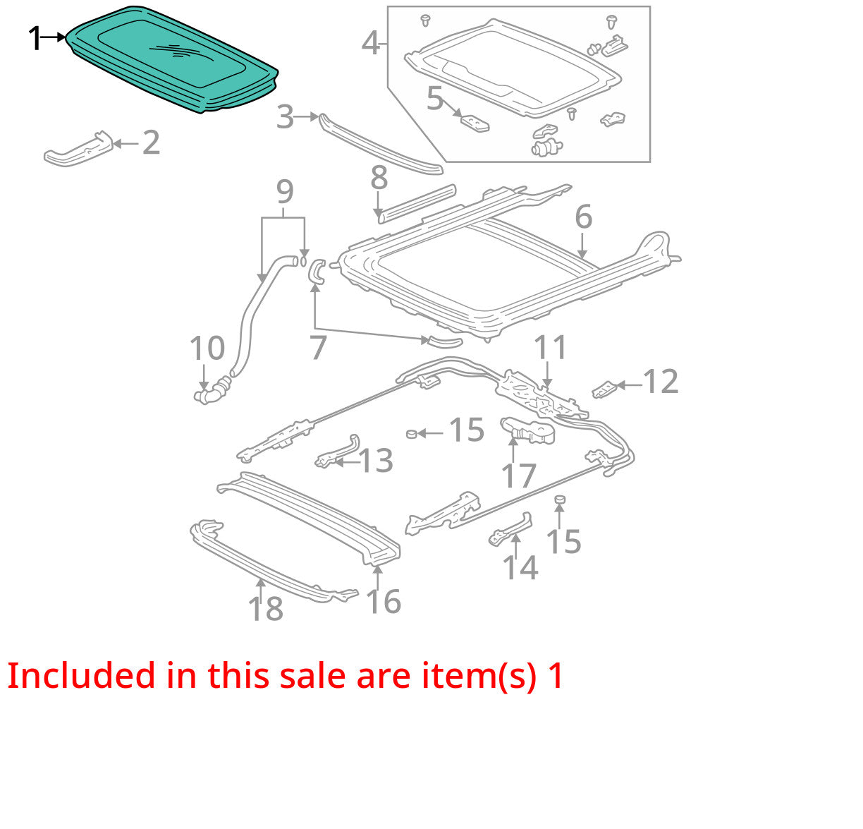 2002-2005 Honda Civic 4 Door Sedan Roof Sunroof Window Glass 70200-S5D-A22 OEM
