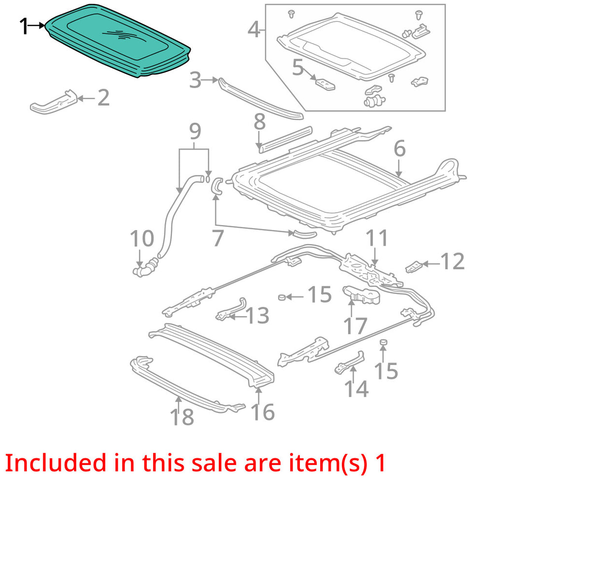 2002-2005 Honda Civic 4 Door Sedan Roof Sunroof Window Glass OEM 70200-S5D-A22