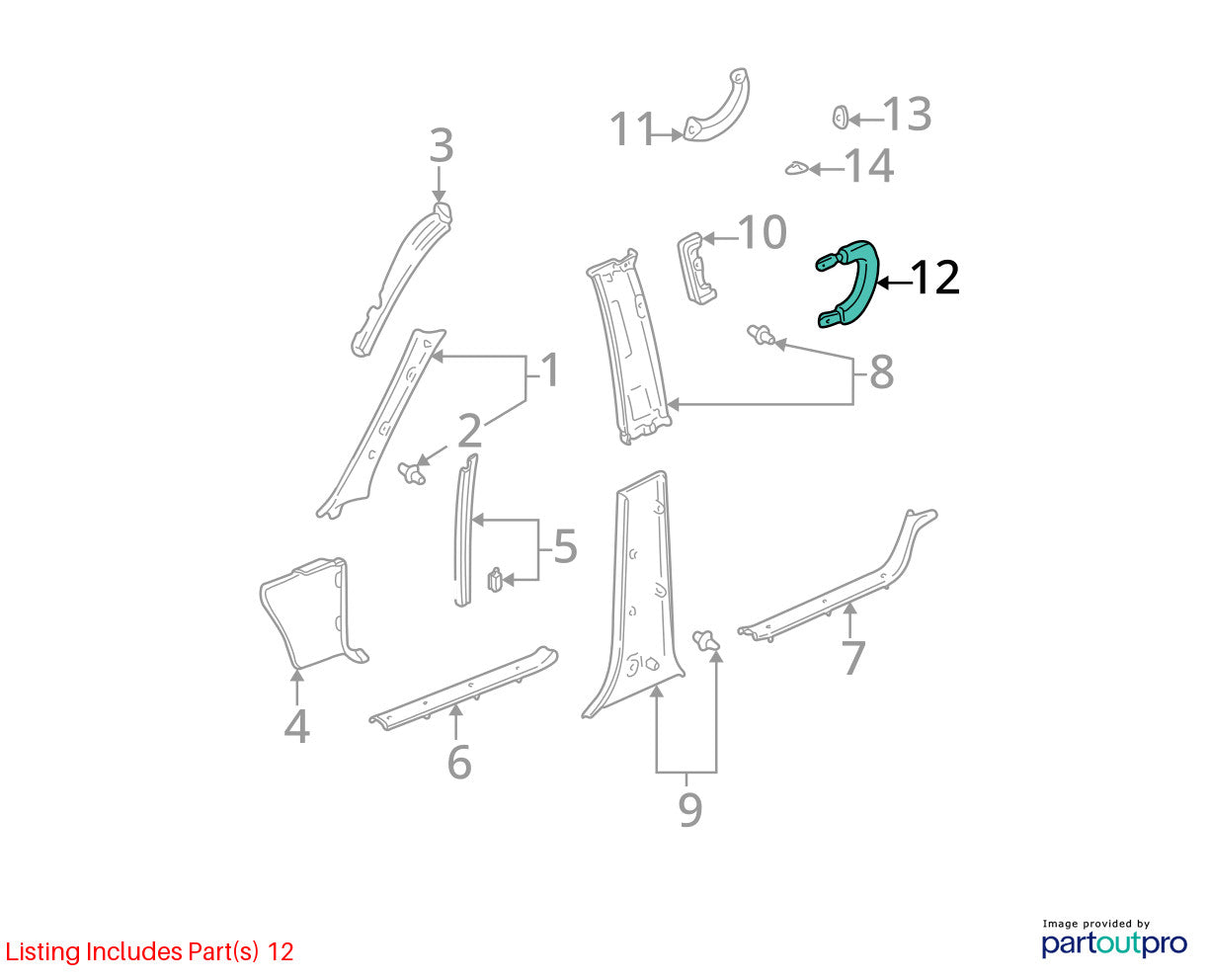 2004-2006 Toyota Tundra Double Cab Right Rear B-Pillar Interior Grab Bar Gray