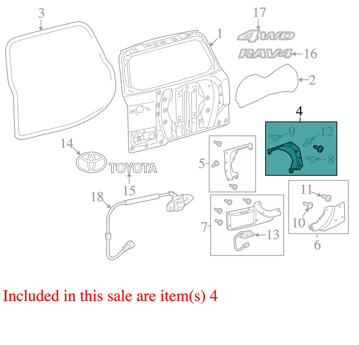 2006-2012 Toyota RAV4 Rear Right Upper Liftgate Door Molding White OEM