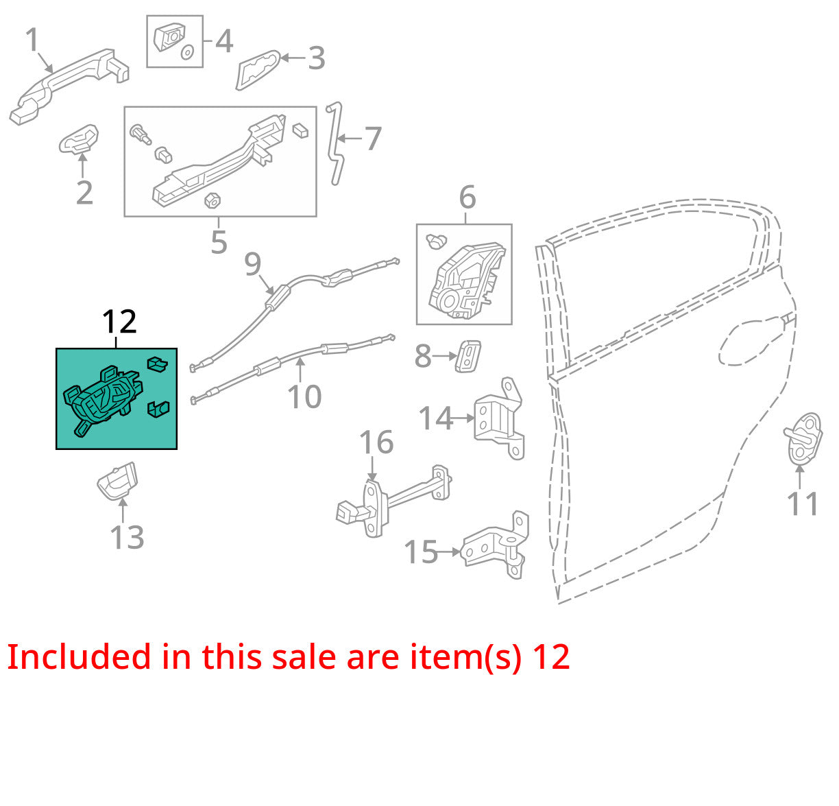 2012-2015 Honda Civic Coupe Right Interior Door Handle OEM