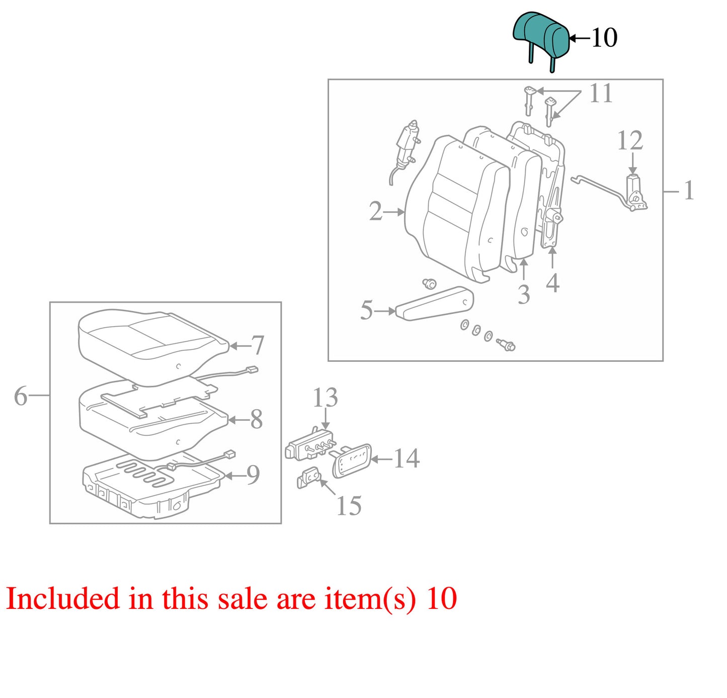 2001-2004 Toyota Sequoia Front Headrest Set Gray Leather OEM
