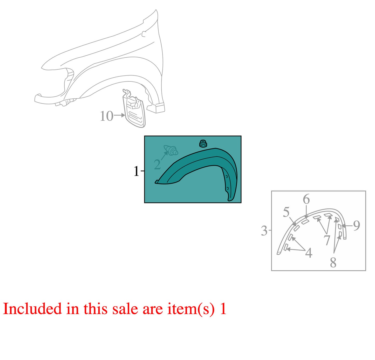 2001-2007 Toyota Sequoia Left Front Fender Flare Silver 1D6