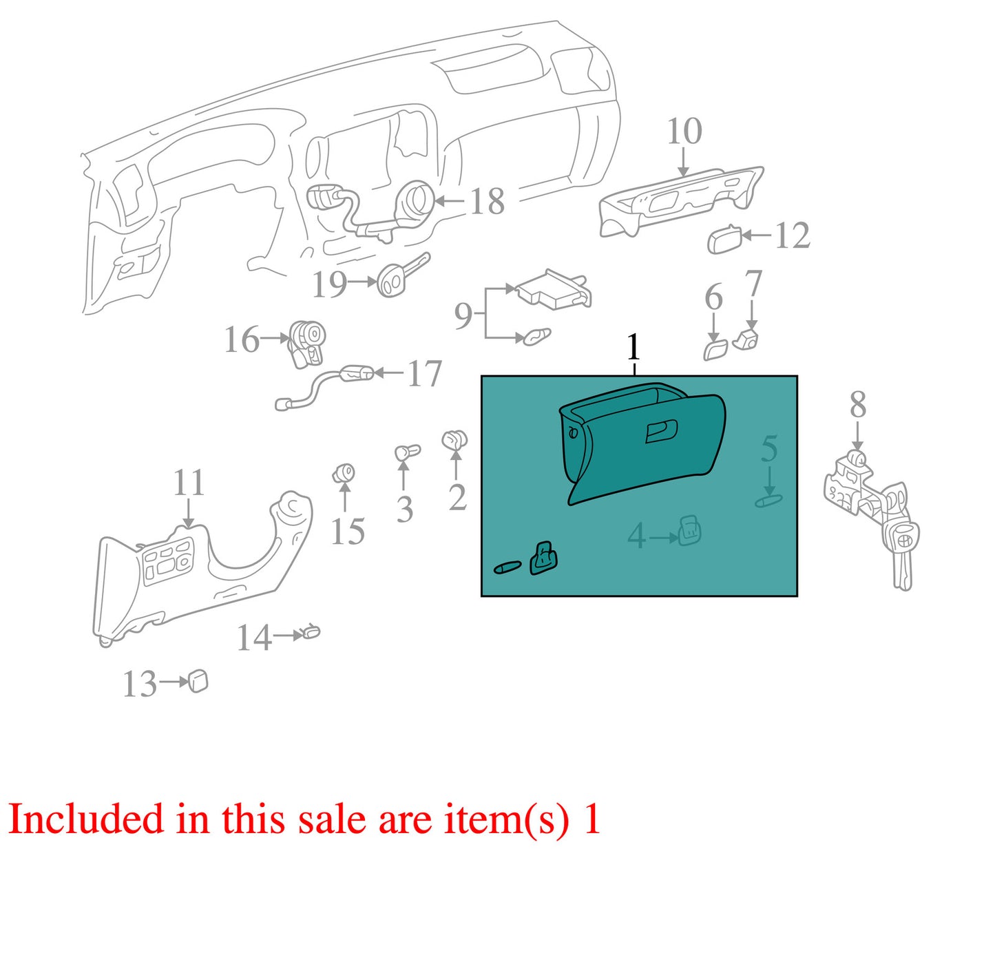 2001-2007 Lexus LX470 Dashboard RH Glove Box Bin Gray Compartment OEM