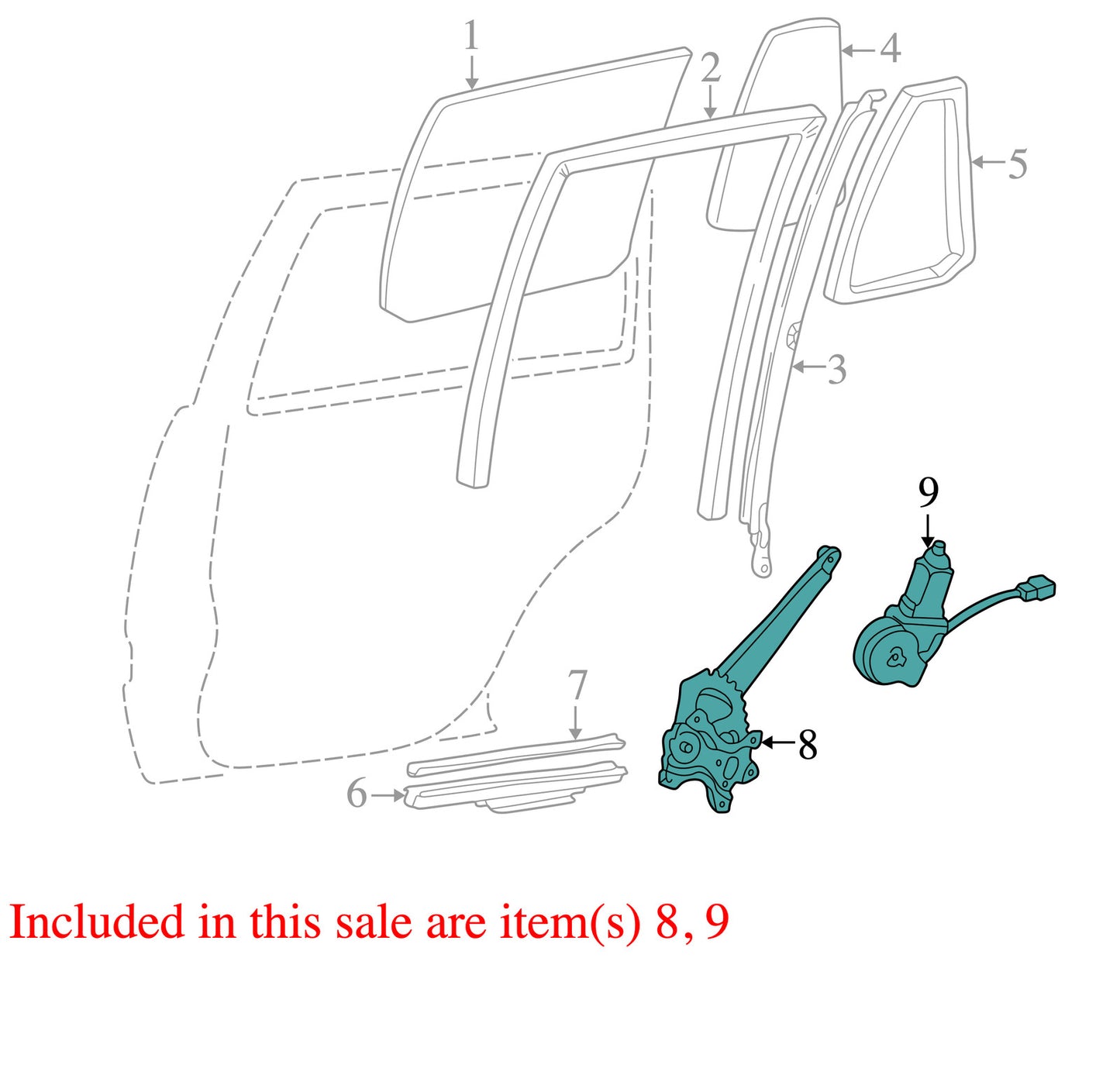 1998-2007 Lexus LX470 Rear Right Door Window Regulator and Motor OEM