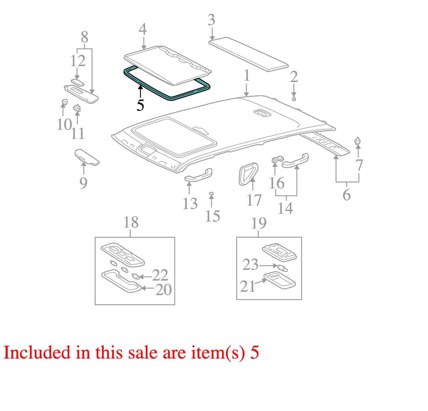 1998-2003 Lexus LX470 Sunroof Opening Gray Trim OEM
