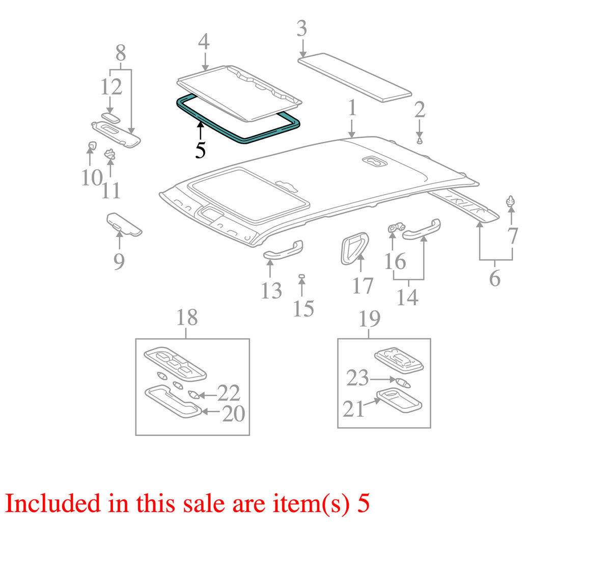 1998-2003 Lexus LX470 Sunroof Opening Gray Trim OEM 6331860070B1