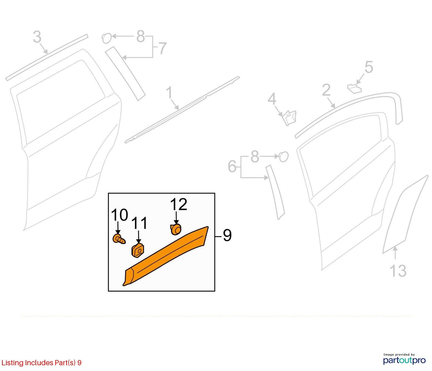 2011-2014 Subaru Outback Exterior Left Rear Door Molding Garnish Trim OEM