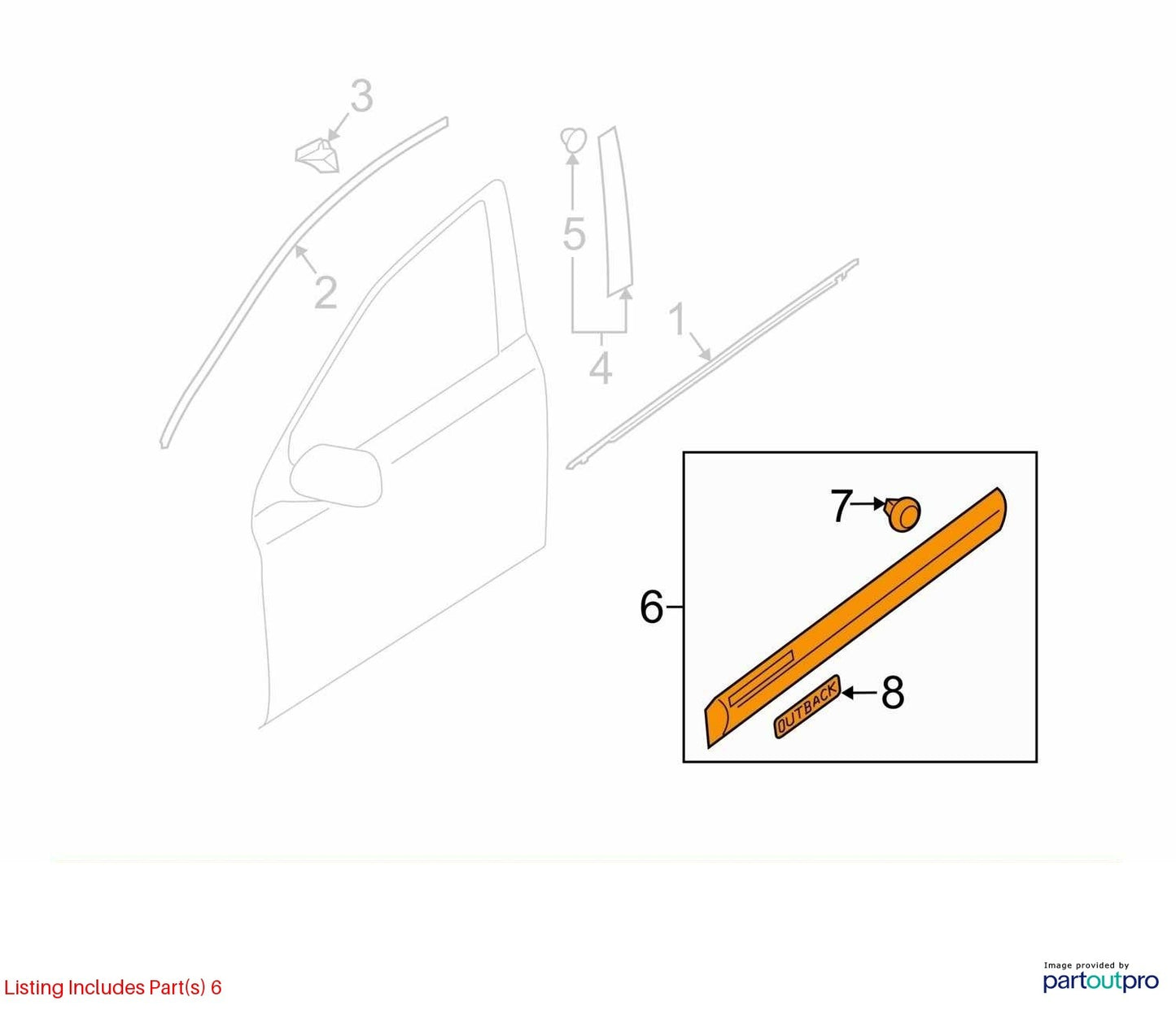 2011-2014 Subaru Outback Exterior Left Front Door Molding Garnish Trim OEM