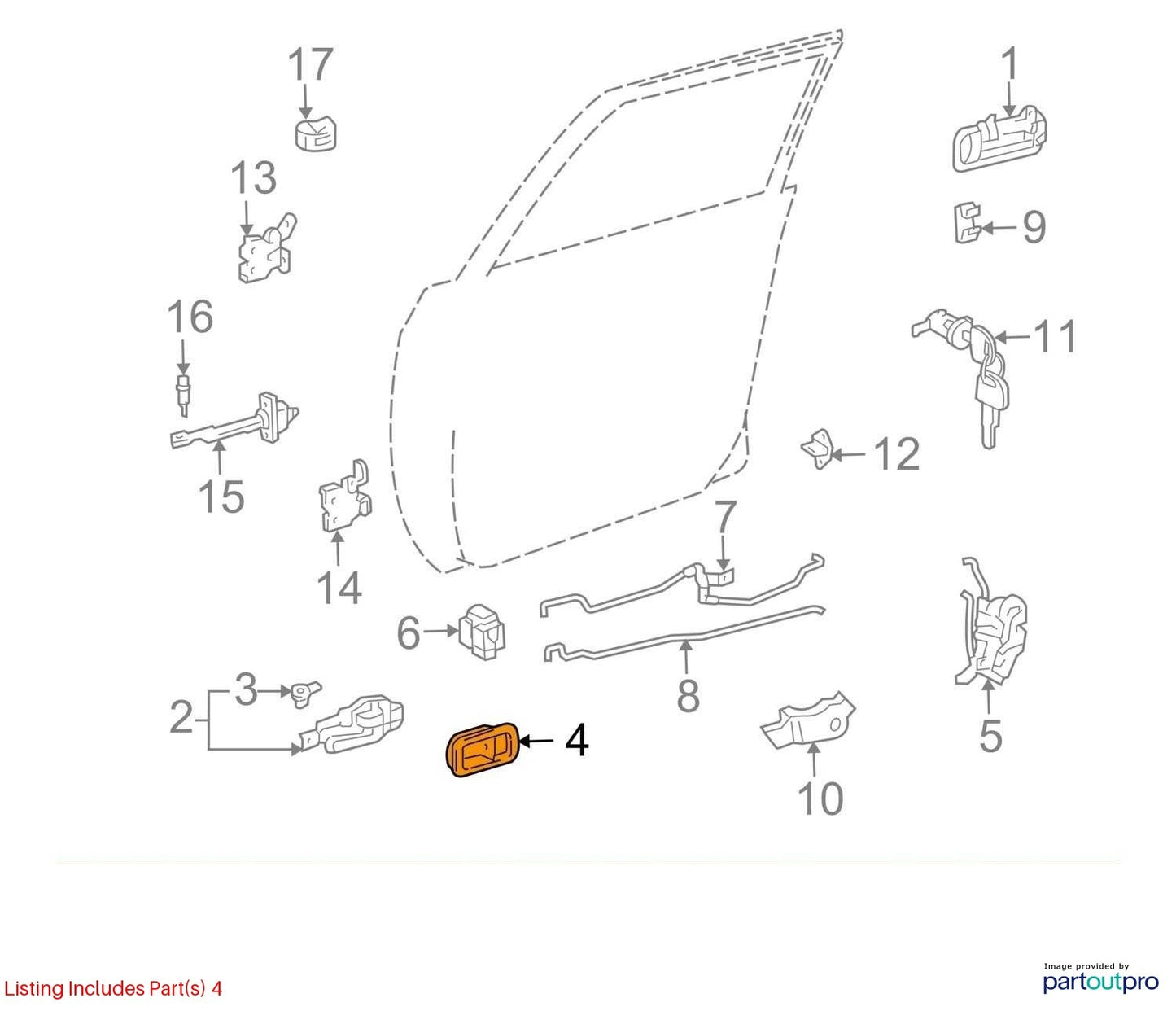 1998-2002 Lexus LX470 Left Rear Left-Side Interior Door Handle Bezel Trim OEM