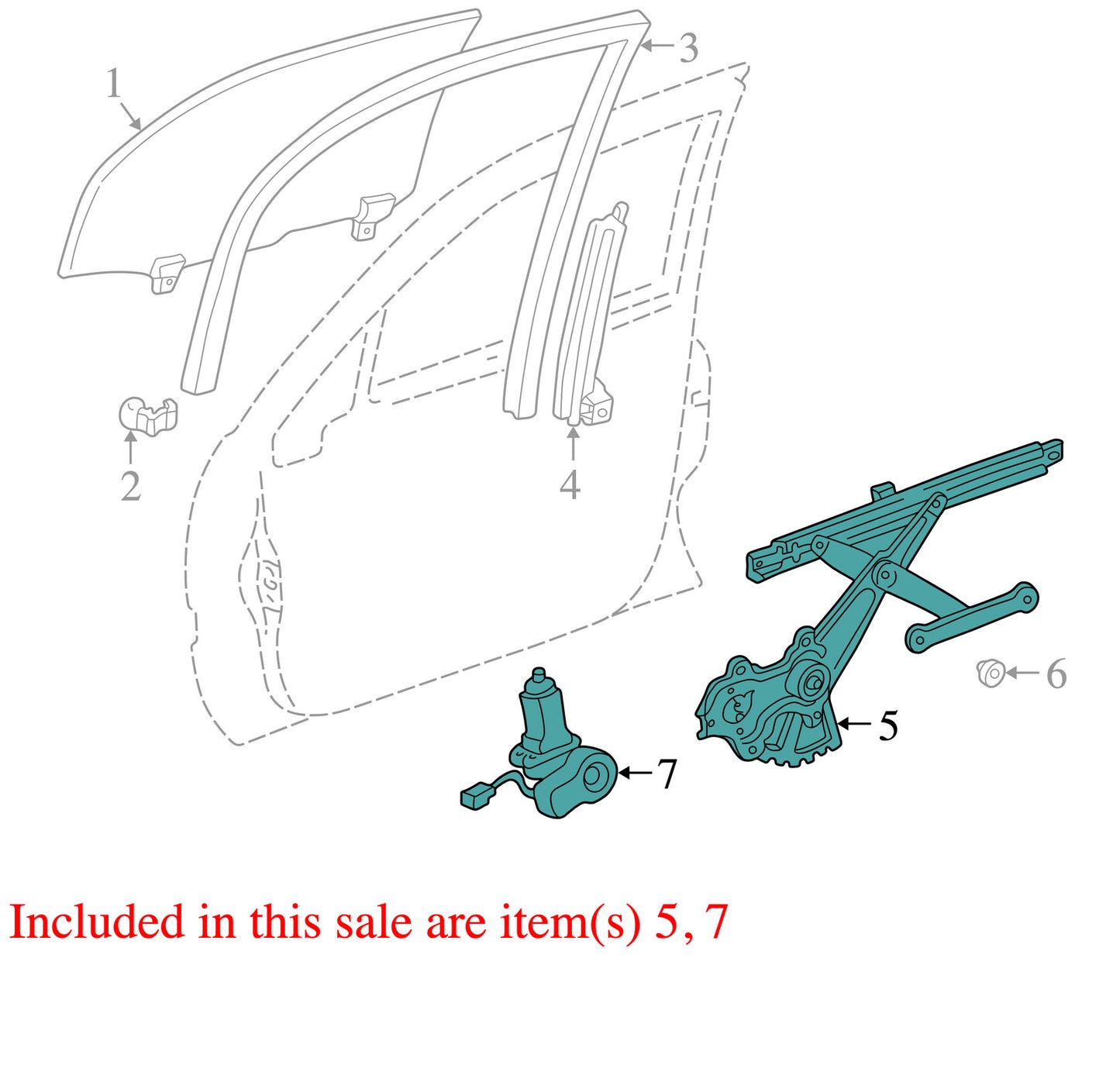 1998-2007 Lexus LX470 Right Front Window Regulator and Motor OEM