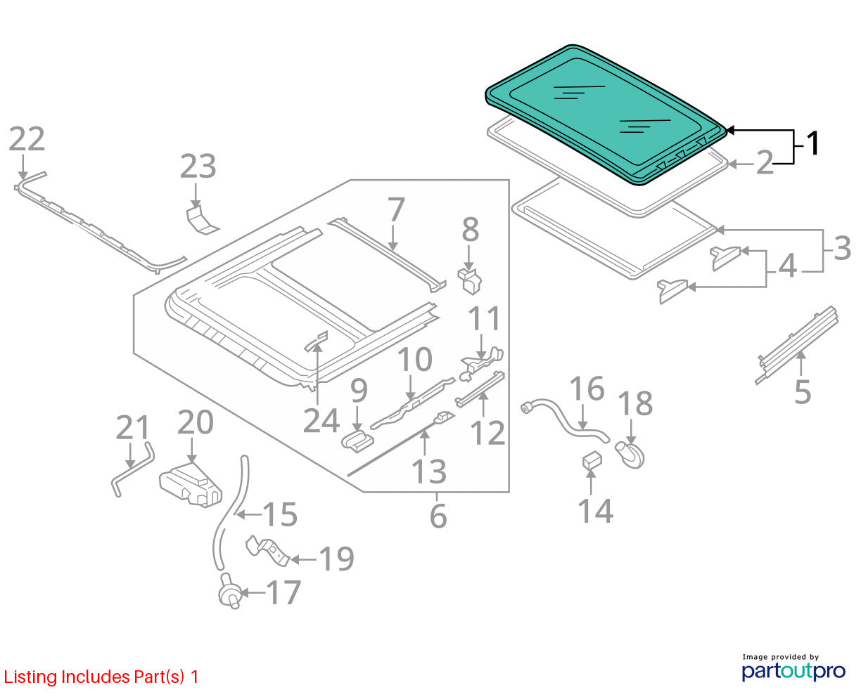 2006-2010 Volkswagen Passat Roof Sunroof Window Glass Factory 5m0877071a