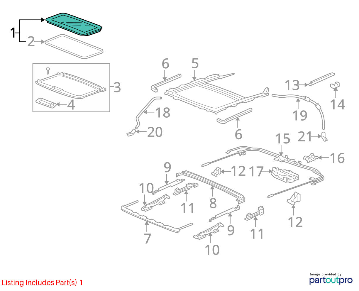 2009-2014 Acura TL Sunroof Moonroof Sun Moon Roof Glass Panel 70200-TK4-A02